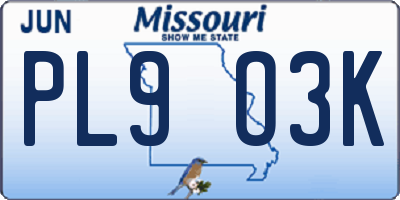 MO license plate PL9O3K