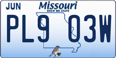 MO license plate PL9O3W