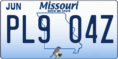 MO license plate PL9O4Z