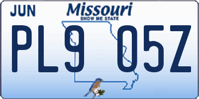 MO license plate PL9O5Z