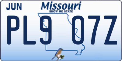 MO license plate PL9O7Z