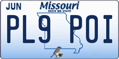 MO license plate PL9P0I