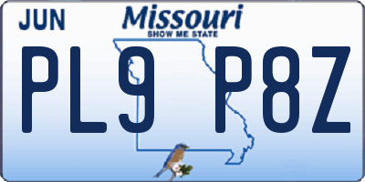 MO license plate PL9P8Z