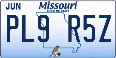 MO license plate PL9R5Z