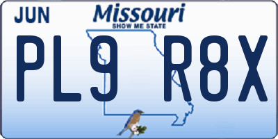 MO license plate PL9R8X