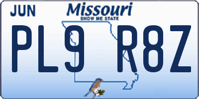MO license plate PL9R8Z