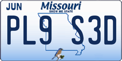 MO license plate PL9S3D