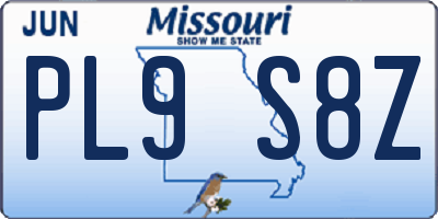 MO license plate PL9S8Z