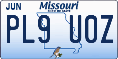 MO license plate PL9U0Z