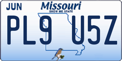 MO license plate PL9U5Z