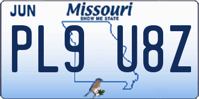 MO license plate PL9U8Z