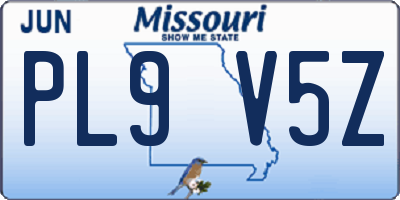 MO license plate PL9V5Z