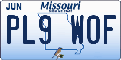 MO license plate PL9W0F