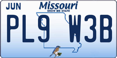 MO license plate PL9W3B