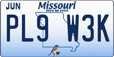 MO license plate PL9W3K