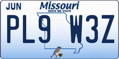 MO license plate PL9W3Z
