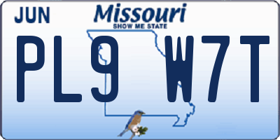 MO license plate PL9W7T