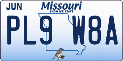 MO license plate PL9W8A