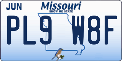 MO license plate PL9W8F