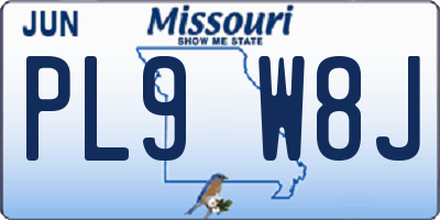 MO license plate PL9W8J
