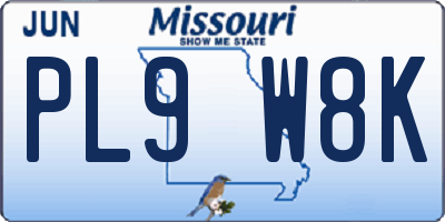 MO license plate PL9W8K