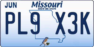 MO license plate PL9X3K