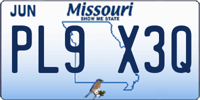 MO license plate PL9X3Q