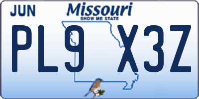MO license plate PL9X3Z