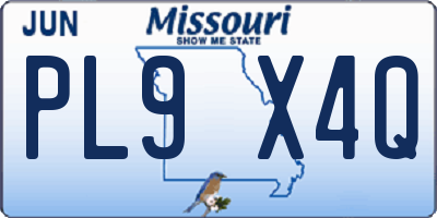 MO license plate PL9X4Q