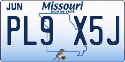 MO license plate PL9X5J