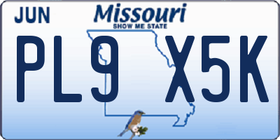 MO license plate PL9X5K
