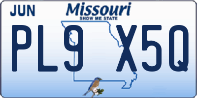 MO license plate PL9X5Q