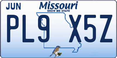MO license plate PL9X5Z