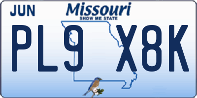 MO license plate PL9X8K