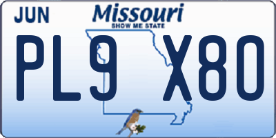 MO license plate PL9X8O