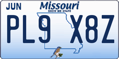 MO license plate PL9X8Z