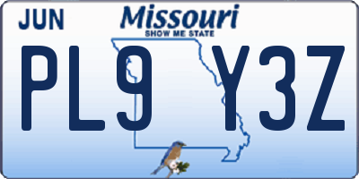 MO license plate PL9Y3Z