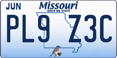 MO license plate PL9Z3C