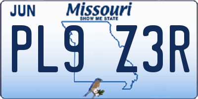 MO license plate PL9Z3R