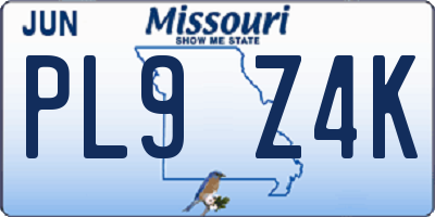 MO license plate PL9Z4K