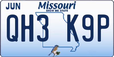 MO license plate QH3K9P
