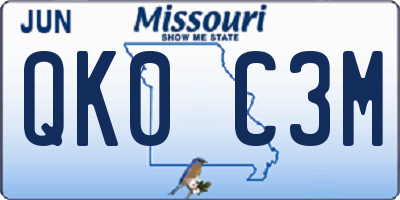 MO license plate QK0C3M
