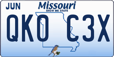 MO license plate QK0C3X