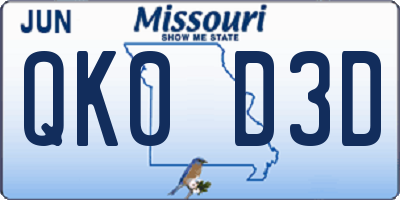 MO license plate QK0D3D