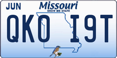MO license plate QK0I9T