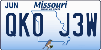 MO license plate QK0J3W