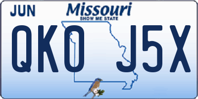 MO license plate QK0J5X