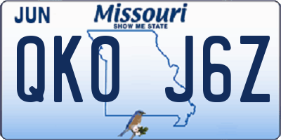 MO license plate QK0J6Z
