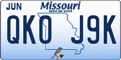 MO license plate QK0J9K
