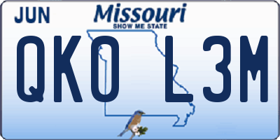 MO license plate QK0L3M